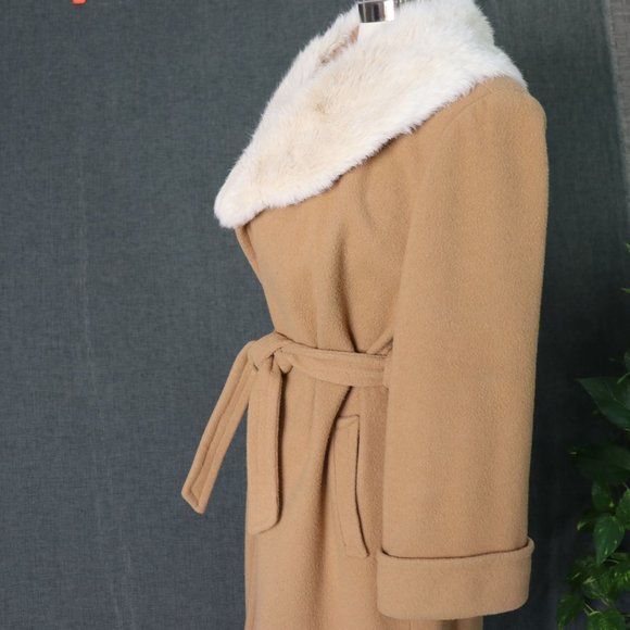 Switzer's Vintage Wrap Coat Womens M - XL 100% Wool Rabbit Fur Shawl Collar - Picture 11 of 13